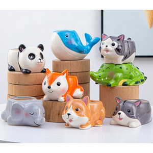 Bộ chậu cây cảnh <span class=keywords><strong>mini</strong></span> dễ thương hình thú hoạt hình, chậu trồng cây mọng nước gốm sứ, chậu hoa trang trí nội thất - Product Image 2