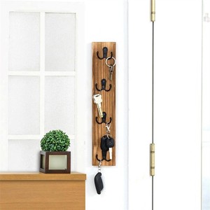 Solid Wood <b>Wall</b> <b>Hook</b> Rack <b>Key</b> Organizer 4 <b>Hooks</b> Vertical Retro Style Entryway Storage - Product Image 1