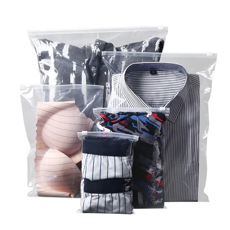 Tas Plastik Cetak Logo Kustom Tas Kemasan Kedap Air Perjalanan Penyimpanan Plastik Pakaian Dalam Ziplock dengan Jendela dan Lubang