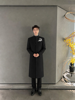 Manteau long pour homme, nouveau style chinois, col montant, broderie nuage, boutons grenouillère, uniforme