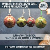 Boule de Noël en verre à motifs léopard et paillettes rouges, fournisseur de marque privée ODM, feuille d'or, écailles festonnées, borosilicate, vente en gros