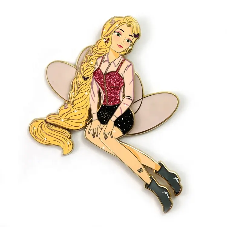 VastGifts Custom Pearl Screen CMYK Gradients UV Print Girl Pin On Pin Design Metal Badge Lapel Pin With Glitter Butterfly
