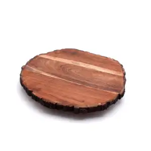 Wooden Tree Bark Serving Tray Large Round Shape Wooden Plater Multipurpose Indian Handmade Wooden Tree Bark Acacia Cutting Board