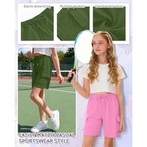 Shorts cargo pour filles, longueur genou, avec 4 poches, vêtements d'école d'été respirants, 5-14 ans - Product Image 5
