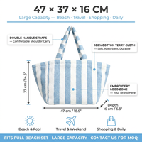 Sac fourre-tout personnalisé en tissu éponge 100% coton, sac de plage rayé, grande capacité, sac à bandoulière pour femmes, voyage, shopping, vente en gros
