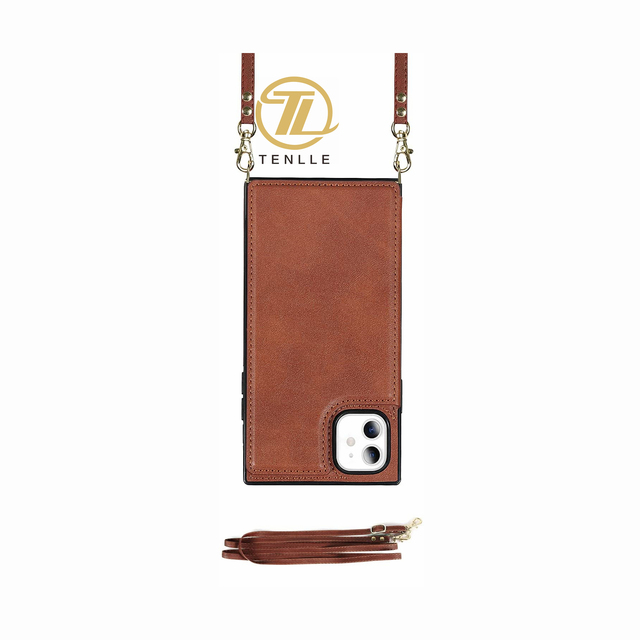 IPhone Protective Back Cover Adjustable Detachable Wallet Lanyard Cross Body Crossbody Leather Phone Case With Strap