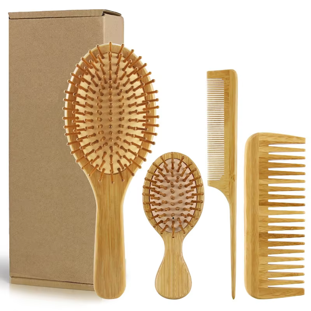 Best Selling Bamboo Comb Wooden Brush Popular Hair Care Set Detangling Comb and Massage Brush for Daily Use and Hair Growth