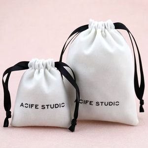 Custom <b>White</b> <b>Small</b> Drawstring Velvet <b>Bag</b> with logo Printed ,velvet Pouch for Jewelry Packaging Fashion Jewelry Collect - Product Image 1