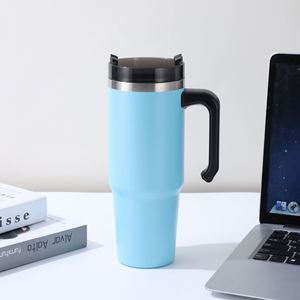 Food Contact Safe 304 Stainless Steel Car Travel Tumbler 20oz Vacuum <b>Cup</b> <b>With</b> Handle <b>Straw</b> - Product Image 2