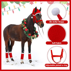 OEM Factory 6pcs Christmas Horse <strong>Wraps</strong> New Year Winter Warm Tendon Boots Leg Protector <strong>Wrap</strong> Horse <strong>Halter</strong> Hat Western Saddle - Product Image 2