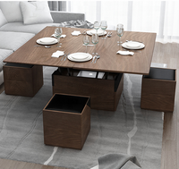 Table basse en noyer Offre Spéciale avec 4 tabourets et poufs de rangement table basse élévatrice pliante multifonctionnelle