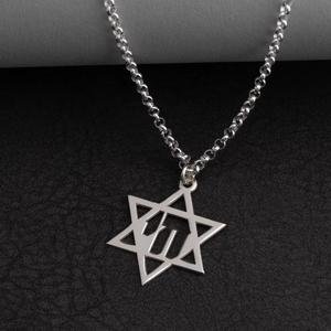 Collier pendentif pour homme en acier inoxydable, fait main, poli miroir, avec motif <span class=keywords><strong>Chai</strong></span> et Étoile de David, cadeau juif - Product Image 2