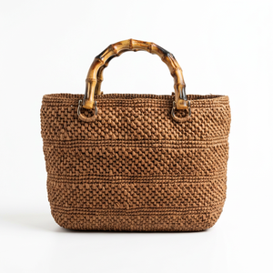 Sac à main en raphia tressé avec poignée en bambou, style décontracté pour femme, ouverture supérieure, durable, usage quotidien - Product Image 1