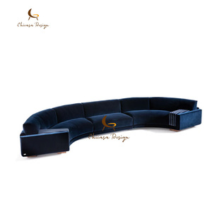Conjunto Curvo de Terciopelo Azul Moderno y Lujoso, Ajustable y Modular para el Hogar, Hecho de Tela de Cuero OEM y Madera - Product Image 4