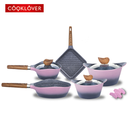 Cooklover 12Pcs Gegoten Aluminium Marmeren Coating Inductie Bodem Kookpotten Keuken Apparaat Kookgerei Sets