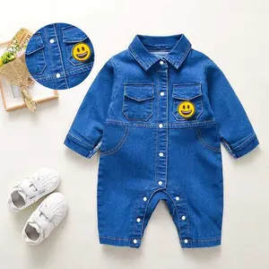 Custom Acceptable Infant Clothes Baby Cute Long Sleeve Denim Blank Romper