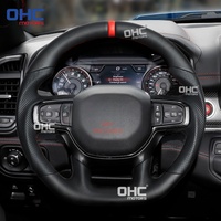 Volant chauffant en cuir pleine fleur noir/rouge pour Dodge Ram 1500 Rebel 2019-2024 avec chauffage sans palettes, en stock aux États-Unis