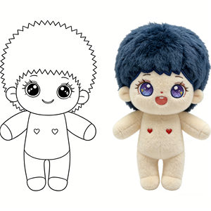 Poupée en peluche personnalisée de star K-pop avec <span class=keywords><strong>cheveux</strong></span> bleus texturés, yeux brodés, transformant le design de dessin animé en figurine en peluche de haute qualité - Product Image 1