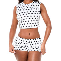Ensemble haut court à col rond à pois et mini-short sexy pour femme, tenue d'été sans manches pour se détendre