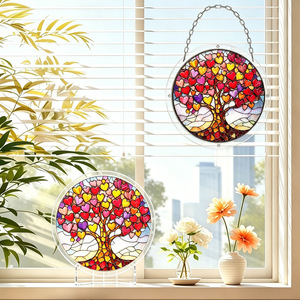 Atrapasoles de árbol de la vida colorido, rompecabezas redondo de acrílico de 82 piezas, decoración colgante para ventana, bricolaje, para el hogar y el jardín - Product Image 1