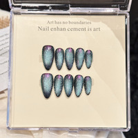 Faux ongles press-on œil de chat amande faits à la main en gros, style œil de chat qualité salon, marque privée en vrac
