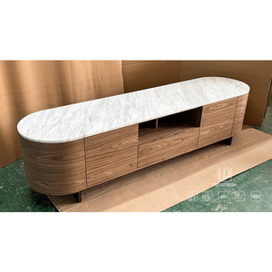 Nuevo Mueble para TV con Base Ovalada y Cajones, con Cubierta de Mármol Blanco y Estructura de Madera Marrón, para Sala de Estar, Estilo Vintage - Product Image 3