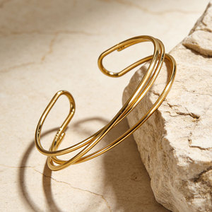 Double Layer Cross Geometric Line Adjustable <b>Arm</b> <b>Cuff</b> Unique Statement Versatile Trendy Women Fashion Metal <b>Arm</b> Bracelet - Product Image 4