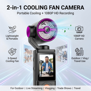 Caméra d'action portable 2-en-1 avec stabilisateur, caméscope de vlogging HD 1080P avec ventilateur de refroidissement pour les créateurs de contenu en extérieur - Product Image 1