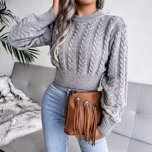 <span class=keywords><strong>Pull</strong></span> slim fit pour <span class=keywords><strong>femme</strong></span>, style printemps-automne, col rond, tricoté, de haute qualité, tendance streetwear - Product Image 6