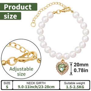 Collier ras du cou en perles pour chat, imitation perle, pendentif cœur en strass, style élégant, cadeau pour chats et chiens - Product Image 5