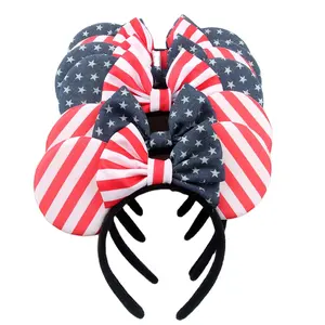 Cartoon Mouse Ears Headband for Girls 4th of July Bow Headwear Flag Independence Day Kids Hair Accessories