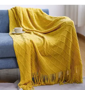 Toptan saçak örgü % 100% akrilik dokulu katı ev sandalyesi kanepe kanepe yatak dekor atmak battaniye