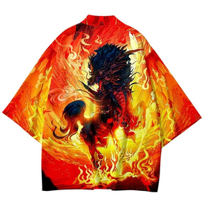 Cardigan ample à imprimé kirin japonais haute définition pour femmes et hommes, Harajuku, kimono samouraï, cosplay, hauts cool, chemisier, yukata, vêtements - Product Image 5