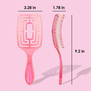 Peigne creux carré <span class=keywords><strong>rose</strong></span> couleur douce brosse de massage incurvée brosse démêlante cheveux en cristal - Product Image 5