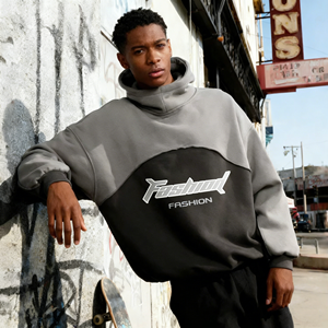 <span class=keywords><strong>Felpa</strong></span> con Cappuccio Premium a Doppio Strato con Stampa 3D a Rilievo, Design Bicolore con Blocchi di Colore, Produttore di Felpe e Maglioni da Uomo - Product Image 6