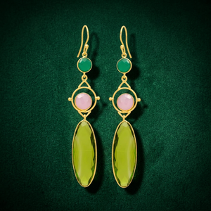 New Arrival <b>Peridot</b> Hydro Pink Hydro Emerald Hydro Gemstone <b>Gold</b> Plated Ethnic Drop <b>Earrings</b> Wedding Engagement Anniversary - Product Image 2
