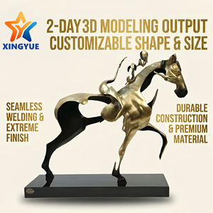 Scultura Equestre in Acciaio Inossidabile Lucidato a Specchio, Colore Personalizzato, Arte Astratta Moderna di Uomo a Cavallo per Interni ed Esterni - Product Image 1