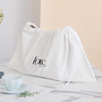 Pochette de protection anti-poussière en coton blanc brossé doux de qualité supérieure avec cordon de serrage, impression personnalisée du logo de la marque pour sac à main de luxe