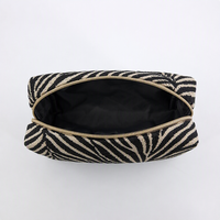 Sac de maquillage personnalisé en gros avec logo imprimé zèbre, pochette cosmétique en textile tissé noir et beige pour femme, voyage, luxe
