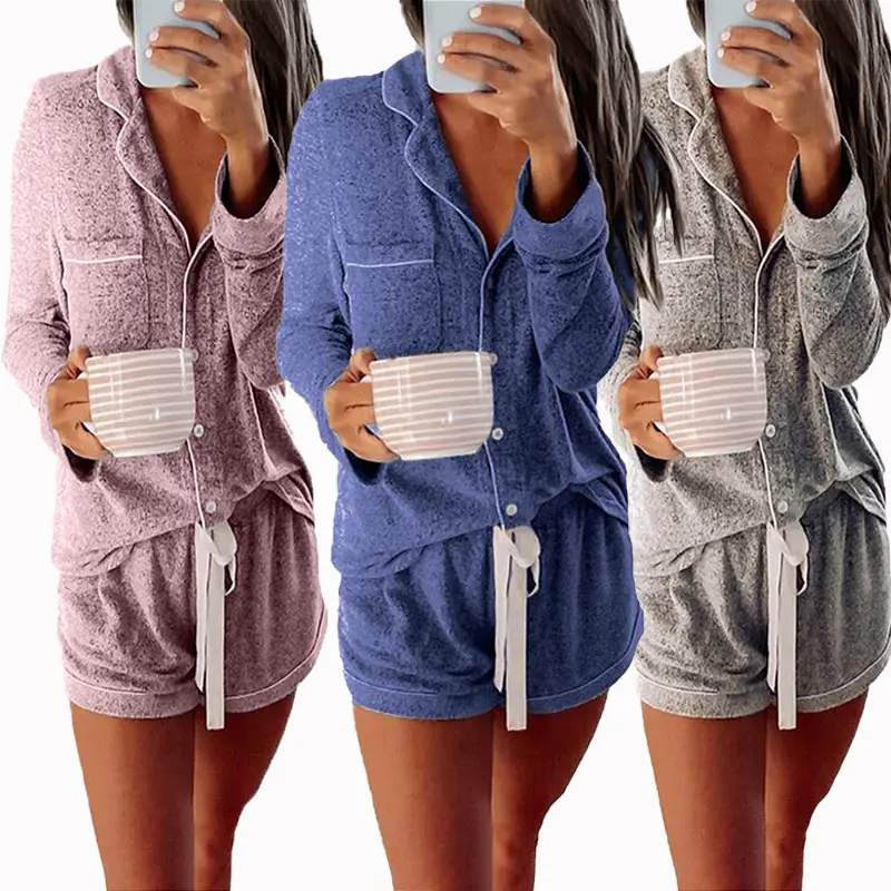 Hoge Kwaliteit Lange Mouw Vrouwen Nachtkleding Button Down Pyjama Vrijetijdskleding Set Pyjama