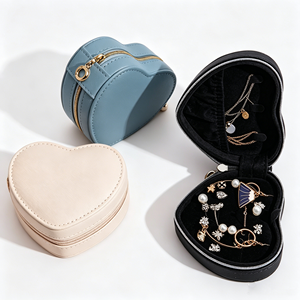 Heart-Shaped <b>Black</b> Jewelry <b>Box</b> With Zipper Closure Embossed Custom Logo For Earrings Necklaces Storage Case - Product Image 2