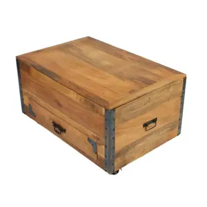 Industrial 1 Drawer wooden organizer storage toy trunk box Natural Wooden Storage Box Vintage Style Storage Chest On Wheels