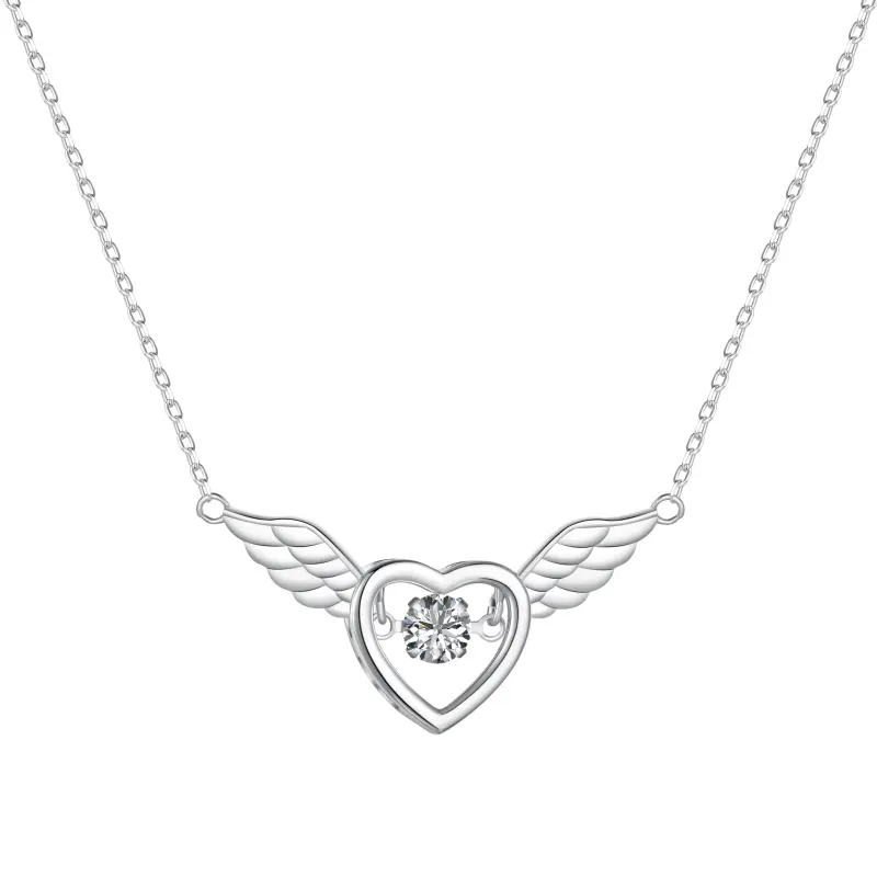 925 argent Sterling brillant Zircon coeur pendentif collier gardien ailes cou chaîne pour femmes cadeau d'anniversaire bijoux