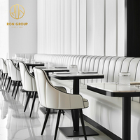 Juego de Muebles para Cafetería y Restaurante, con Sillas y Mesa Curvas en Forma de Media Luna Blancas