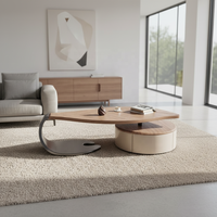 Mesa de Centro de Madera de Nogal de Lujo Ligero, Diseño Creativo con Forma de Hoja, con Almacenamiento, Mueble Moderno para el Hogar