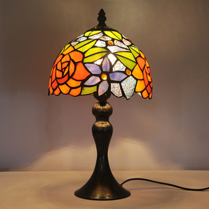 LongHuiJing 8Inch Stained Glass <strong>Table</strong> Lamp Iron Spindle Base Roses Sunflower Floral Pattern Shade Factory Wholesale - Product Image 2