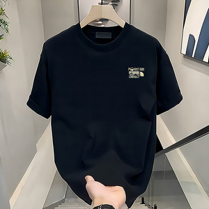 100% algodón puro sólido 180g Anti-Pilling Casual Loose Fit manga corta Camiseta de <span class=keywords><strong>hombre</strong></span> 2025 verano estilo americano - Product Image 2