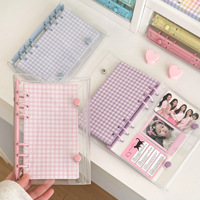 Agenda A6 transparent en PVC avec reliure colorée, pages à feuilles mobiles, couverture de journal personnalisable, double boucle à pression, cadeau