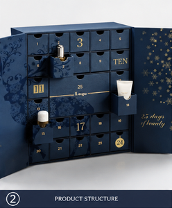 Blue Beauty Advent Calendar <b>Box</b> with 25 Drawers Customizable Gift <b>Packaging</b> for Skincare Cosmetics Fragrance and <b>Small</b> Gifts - Product Image 5