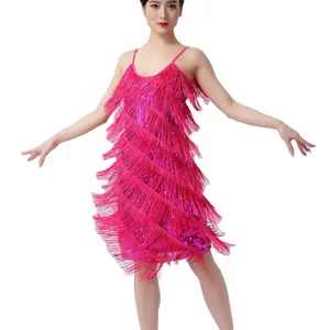 Vestido de baile vermelho para meninas, franja sexy, vestido de dança latina para meninas